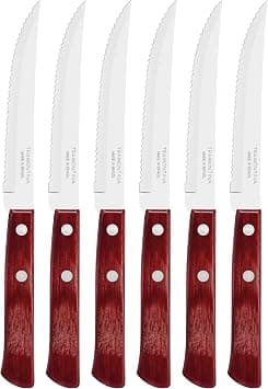 Tramontina Polywood 6 Pieces Steak Knife Set with Stainless Steel Blade and Red Dishwasher Safe Treated Handle on Amazon.ae - Price Tracker