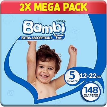 Sanita Bambi, Size 5, XL, 2X74, 148 Diapers, White, X-Large on Amazon.ae - Price Tracker