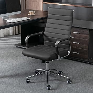 Lepdep Home Office Chair Ribbed,Modern Leather Conference Room Chairs, Ergonomic Office Desk Chair, High Back Executive Computer Chair, Adjustable Swivel Chair with Arms (Black) on Amazon.ae - Price Tracker