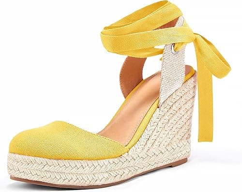 Women's Espadrille Wedge Sandals Closed Toe Lace Up Platform Ankle Wrap Summer Casual Shoes on Amazon.ae - Price Tracker