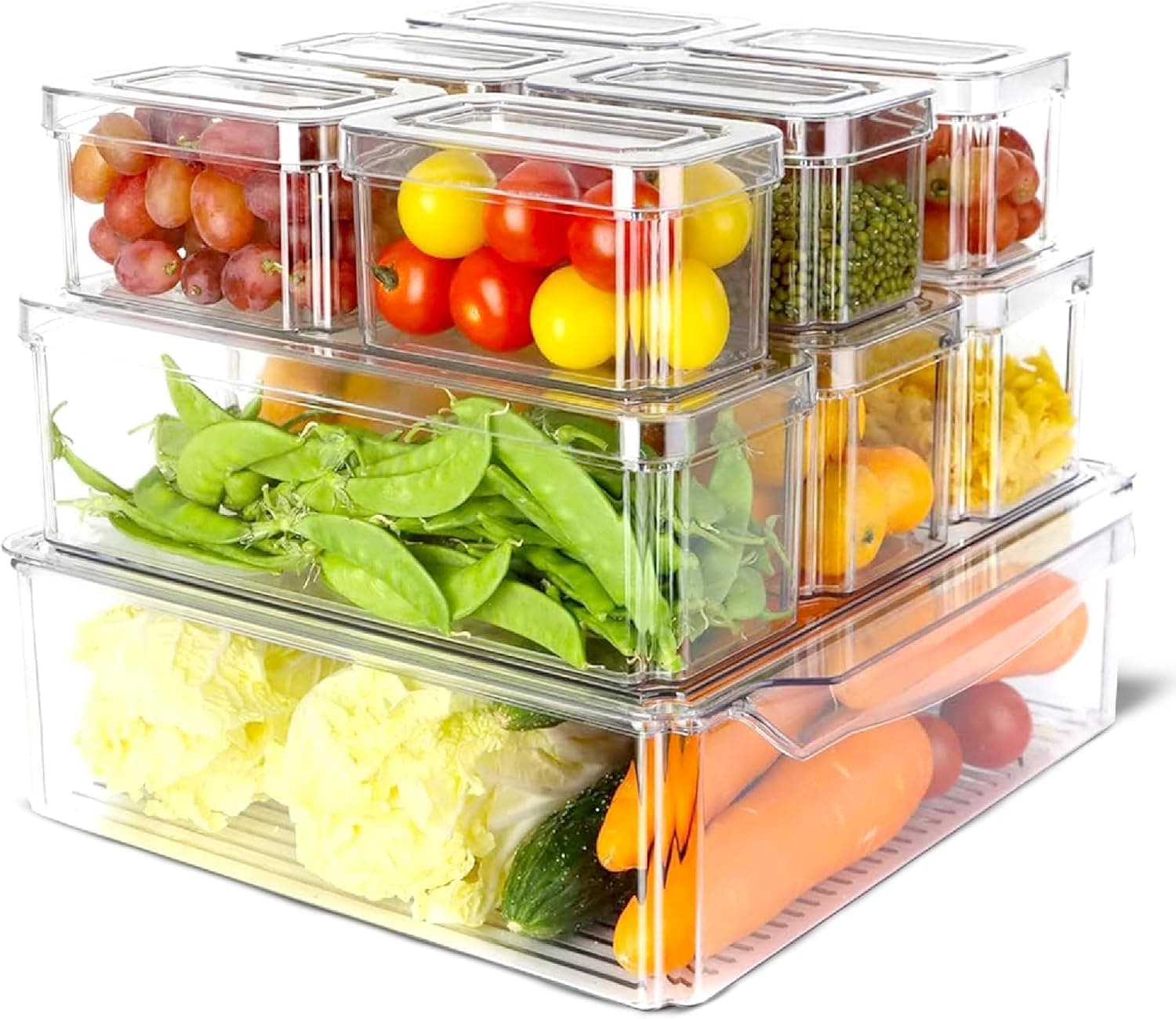 Fridge Food Organizer Storage Containers | Stackable Refrigerator Storage Box | Clear BPA-Free Plastic for Fruits, Vegetables & Beverages (Pack of 10) on Amazon.ae - Price Tracker