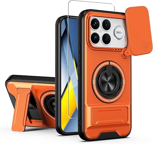 ZMONE for Xiaomi Poco F8 Ultra 5G Cover Ring Holder Stand Kickstand, Slide Camera Cover, with Screen Protector, Dual-Layer Shockproof Protective, Magnetic Accessory Friendly Phone Case - Orange على Amazon.ae - متتبع الأسعار