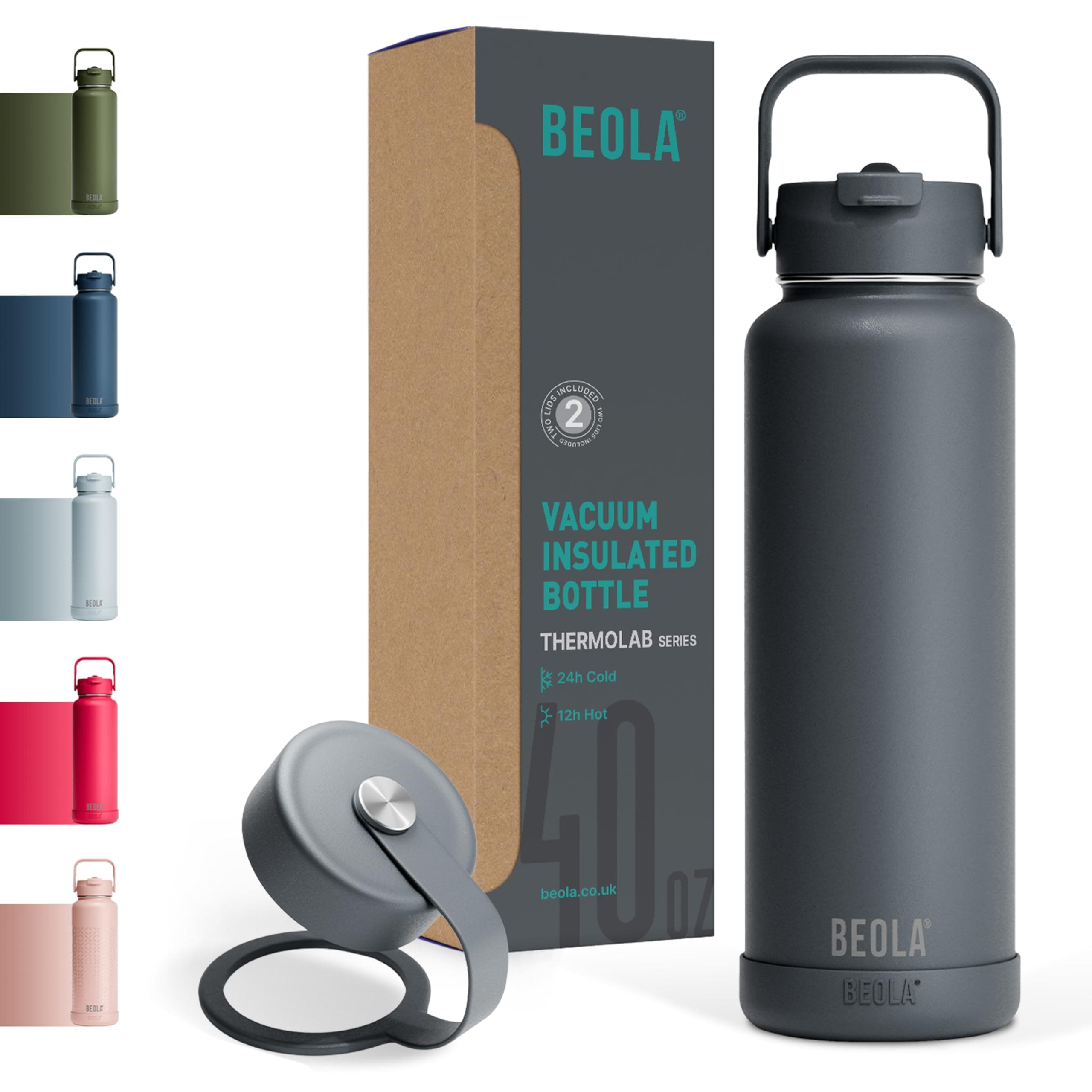 BEOLA 1200ml Water Bottle 18/8 Stainless Steel Double Wall Insulated Thermos Bottle, with Straw Lid and Wide Mouth, 2 lids included, Hot Cold Water Flask Sports Bottle, 40oz (Lava Gray) on Amazon.ae - Price Tracker