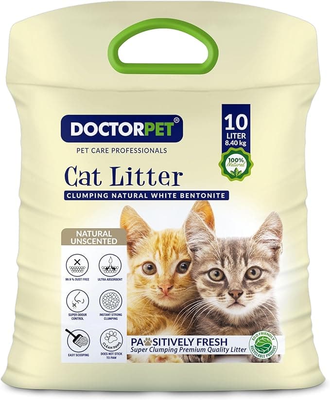 Doctor Pet Cat Litter Unscented 10L – 100% Natural Clumping Bentonite, Ultra Absorbent,Easy Scooping, Dust-Free, Odor Control, Easy Scooping, Hypoallergenic &amp; Non-Stick Paw Formula on Amazon.ae - Price Tracker