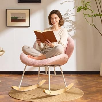 VINGLI 25.6" Extra Wide Criss Cross Nursery Rocking Chair,Cute Curved 115° Reclining Armless Glider,Teddy Small Rocker w/Pillow & Solid Wood for Indoor,Bedroom, Living Room,Teddy Fleece,Blush Pink on Amazon.ae - Price Tracker