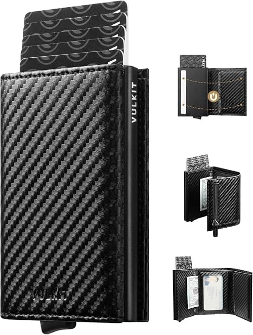 VULKIT Credit Card Holder RFID Blocking Mens Leather Bifold Card Wallet Automatic Pop Up for 9 Cards with ID Window & Coin Pocket on Amazon.ae - Price Tracker