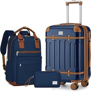 LARVENDER Luggage Sets Expandable Vintage Luggage Set, Navy Blue, 3 piece set(BP/TB/20), Classic - Best Deal Finder