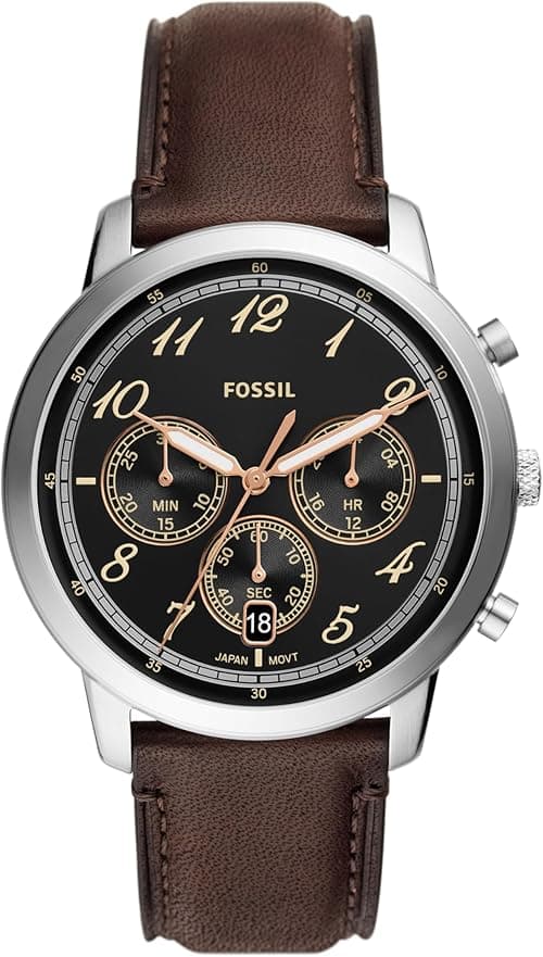 Fossil Men's Neutra Arabic Chronograph Stainless Steel Watch, Color: Silver/Brown/Black Arabic (Model: FS6024) on Amazon.ae - Price Tracker