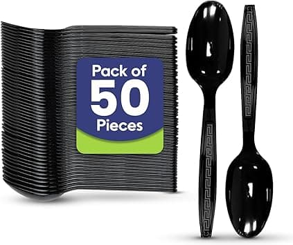 SNH Packing 50 Pieces Black Plastic Spoon - Heavyweight Disposable Spoon, Heavy Duty Black Cutlery - Plastic Utensils - Perfect for Parties and Restaurants on Amazon.ae - Price Tracker