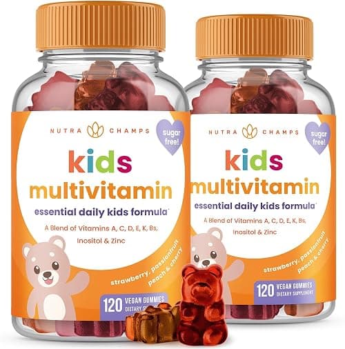 NutraChamps 120 Gummy Vitamins for Kids (Pack of 2), Sugar Free Kids Vitamins Gummy Multivitamin, Vegan & Non-GMO, Strawberry, Passionfruit, Peach & Cherry on Amazon.ae - Price Tracker