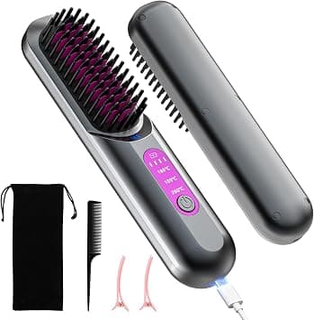 Cordless Hair Straightener Brush, Portable hair Straightener, 50 Million Negative Ion Mini Hair Straightener Brush for Travel, 5000mAh USB Rechargeable for Women, Beard Straightener for Men على Amazon.ae - متتبع الأسعار