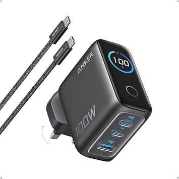 Anker Charger, 100W Max USB C Charger, 3-Port GaN and Ultra-Compact Wall Adapter, Smart Display and Touch Control, For MacBook, iPad, iPhone 17/16/15 Series, and More on Amazon.ae - Price Tracker