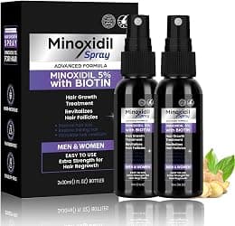 Minoxidil 5% for Men & Women, Advanced Topical Minoxidil 5% Hair Growth Spray with Biotin, Castor Oil, and Ginger Extract, for Hair Growth Treatment, Prevents Hair Loss (2pcs 60ml) - Best Deal Finder