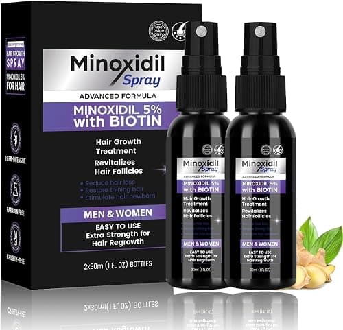Minoxidil 5% for Men & Women, Advanced Topical Minoxidil 5% Hair Growth Spray with Biotin, Castor Oil, and Ginger Extract, for Hair Growth Treatment, Prevents Hair Loss (2pcs 60ml) on Amazon - Best Deal Finder