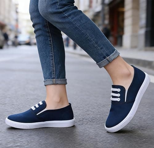 Canvas Tennis Shoes for Women Low Top Casual White Black Sneakers for Women Slip on Fashion Comfortable Walking Shoes على Amazon.ae - متتبع الأسعار