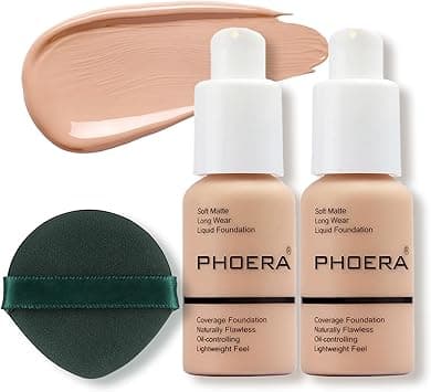 PHOERA Foundation Makeup Naturally Liquid Foundation Full Coverage Mattle Oil-Control Concealer 8 Colors Optional,Great Choice For Gift (2pcs,#103 Warm Peach) on Amazon.ae - Price Tracker