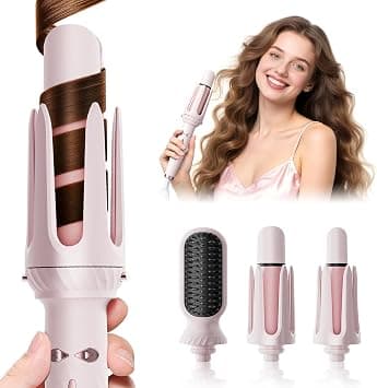 Automatic Rotating Curling Iron, Beach Waves Curling Wand, Portable Hair Curler, Dual Voltage, Lightweight and Portable, Ceramic Coated, Straightening Brush, 1inch and 1.25 inch 3-in-1, Pink on Amazon.ae - Price Tracker
