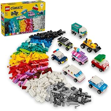 LEGO Classic Creative Vehicles, Colourful Model Cars Kit featuring a Police Car Toy, Ice-Cream Truck, Limo, Van & More, Bricks Building Toys for Kids, Boys and Girls Aged 5 Plus with 52 Wheels 11036 - متتبع أسعار Amazon.sa