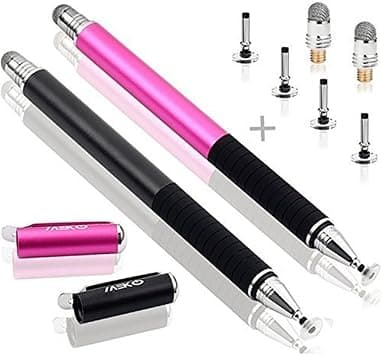 MEKO(TM) (2 Pcs)[2 in 1 Precision Series] Disc Stylus/Styli Bundle with 4 Replaceable Disc Tips, 2 Replaceable Fibre Tips For All Touch Screen Devices - (Black/Pink) on Amazon.ae - Price Tracker