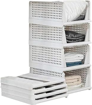 Clothes Storage Bins Foldable Closet Storage Organizers Containers Stackable Cloth Closet Storage Basket Bin Clothes Drawer Organizer Shelf Wardrobe Storage Box Basket Storage Bins (4 Pack) - متتبع أسعار Amazon.sa