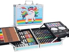HJB VISSO Art Set 145pcs, Art Supplies Set, Drawing Supplies with Portable Aluminum Case Art Kit, Great Gift Artists Drawing Set for Kids, Teens, Boys, Girls, Beginner and Artists (Unicorn-Blue) - متتبع أسعار Amazon.sa