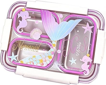 VUCATIN Lunch Box for Kids, Stainless Steel Bento Box with 3 Compartment, Spoon & Fork, Leak proof Food Container, Back to School, BPA-Free (purple/mermaid) on Amazon.ae - Price Tracker