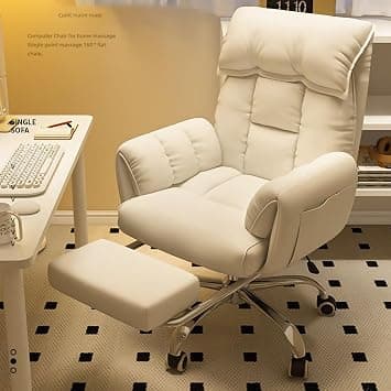 Beauenty Home Office Chairs, Leather Computer Chair with Retractable Footrest, Computer Desk Chair with 5 Tilt Level Adjustable High Back, Ergonomic Chairs Support for Gaming or Work (White) on Amazon.ae - Price Tracker