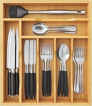 Lifewit Wooden Cutlery Drawer Organiser, 7 Compartment Bamboo Cutlery Tray on Amazon.ae - Price Tracker