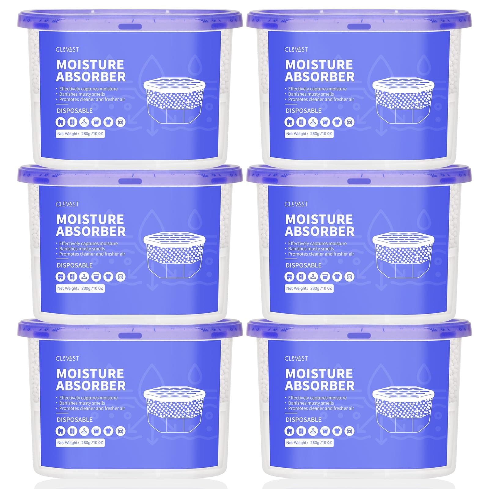 CLEVAST Moisture Absorbers Boxes 6 Pack, Dehumidifier Boxes for Closet, Unscented Hanging Humidity Absorber in Wardrobes, Bedrooms, Bathrooms(280g/pack) on Amazon.ae - Price Tracker