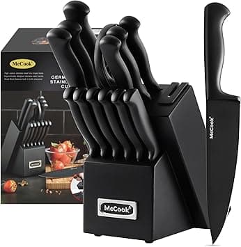 McCook® Knife Sets,German Stainless Steel Knife Block Sets with Built-in Sharpener, Black on Amazon.ae - Price Tracker