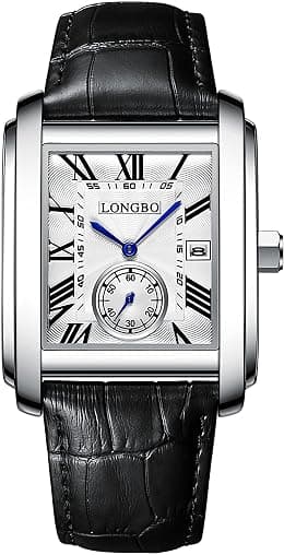 LONGBO Mens Watch Rectangular Shape Alloy Case Business Casual Genuine Leather Strap Watch with Seconds Subdial | Calendar Date | Scratch Resistant Waterproof Watch for Men - Best Deal Finder