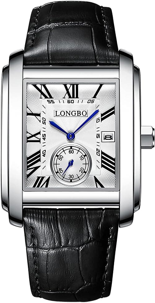LONGBO Mens Watch Rectangular Shape Alloy Case Business Casual Genuine Leather Strap Watch with Seconds Subdial | Calendar Date | Scratch Resistant Waterproof Watch for Men on Amazon.ae - Price Tracker