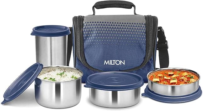 MILTON Tasty 3 Stainless Steel Combo Lunch Box, 3 Containers (200 ml, 320 ml, 500 ml) and 1 Tumbler, 380 ml| Leak Proof | Easy to Carry | Odour Proof | Food Grade | Multicolor on Amazon.ae - Price Tracker