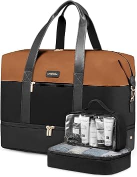 LOVEVOOK Weekender Bag, Large Travel Duffel Bag for Women with 2 Packing Cubes, Carry on Overnight Bag with Shoe Compartment, Mom Hospital Bags for Labor and Delivery,Black-Brown on Amazon - Best Deal Finder