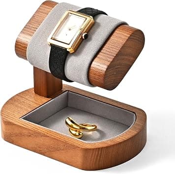 Oval Grey Wooden Watch Stand, with Microfiber Lining, Dual Layer Jewellery Organizer, for Watches & Jewelry Storage, Anti-Scratch Display Tray, Compact and Stylish Holder on Amazon.ae - Price Tracker