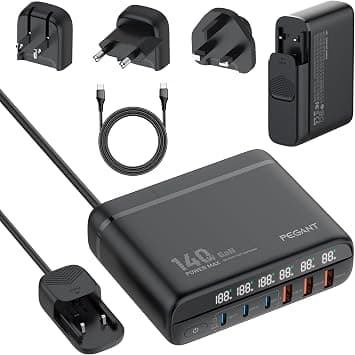 PEGANT 140W GaN USB-C Charger, 6-Port Fast Charging Station with PD3.0 & QC5.0, Desktop/Wall Travel Adapter with UK/EU/US Plugs, for MacBook Pro, iPhone 16 Pro Max, Galaxy S25 Ultra, Dell, HP, Lenovo على Amazon.ae - متتبع الأسعار