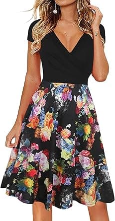 oxiuly womens V-neck Cap Sleeve Floral Stretchy Swing Dress Classic - Amazon.ae Price Tracker
