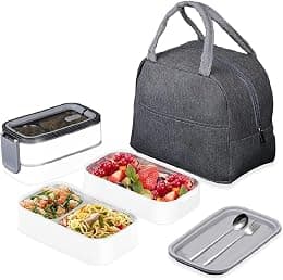 Sulfar Stainless Steel Lunch Box – Insulated Bento Box with 2 Compartments, Tableware & Nylon Insulation Bag, Leak-Proof Food Container for Office, School, Travel (Grey) | Pack of 1 - Best Deal Finder