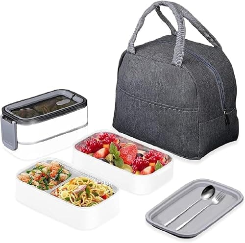 Sulfar Stainless Steel Lunch Box – Insulated Bento Box with 2 Compartments, Tableware & Nylon Insulation Bag, Leak-Proof Food Container for Office, School, Travel (Grey) | Pack of 1 on Amazon.ae - Price Tracker