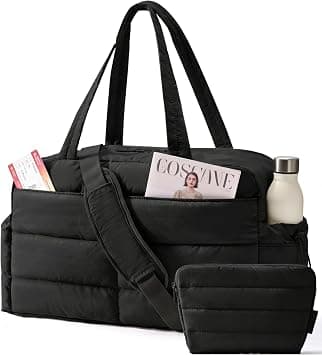 BAGSMART Gym Bag for Women with Toiletry Pouch, Lightweight Weekender Bags for Women with Wet Pocket, 31L Quilted Travel Duffle Carry On Bag, Weekender Overnight Bag for Travel,Water Resistant, Black على Amazon.ae - متتبع الأسعار