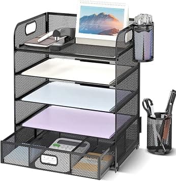 5 Tier Paper Letter Tray Organizer with Drawer and 2 Pen Holder, A4 Paper Letter Tray Organizer Mesh File Organizer with Handle for Office School Home (5 Tier+2 Pen Holder) on Amazon.ae - Price Tracker