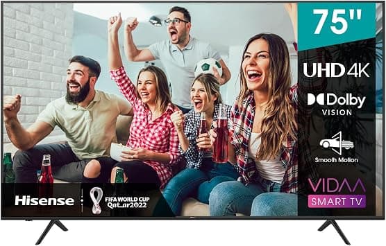 Hisense 75 Inch TV UHD Smart HDR 10/HLG Wifi (2.4GHZ) Bluetooth 5.0 DLNA HDCP Version H.265 decoder - 75A6GE (2021 Model)- Black على Amazon.ae - متتبع الأسعار