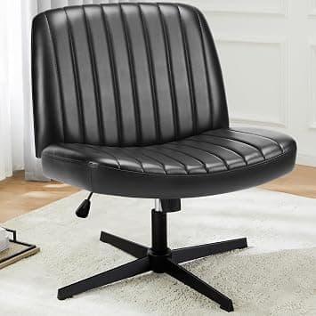 DUMOS Desk Chair No Wheels, Criss Cross Chair Wide Cross Legged Office Desk Vanity Chair, PU Leather Armless Adjustable Swivel Chairs for Home Computer Task Black on Amazon.ae - Price Tracker