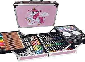 HJB VISSO Art Set 145pcs, Art Supplies Set, Drawing Supplies with Portable Aluminum Case Art Kit, Great Gift Artists Drawing for Kids, Teens, Boys, Girls, Beginner and Artists (Unicorn-Pink) - Amazon.ae Price Tracker