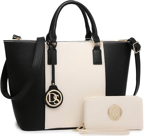 Dasein Large Tote Bags Vegan Leather Purses and Handbags for Women Top Handle Ladies Shoulder Bags Satchel Hobo 2pcs Set Beige Black on Amazon.ae - Price Tracker