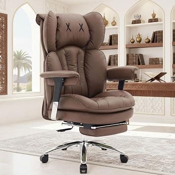 Efomao Executive Office Chair for Big and Tall Users, 180kg Capacity, 57cm Wide Seat, 16cm Extra-Thick Cushion, PU Leather, Footrest, Adjustable Armrests, Brown on Amazon.ae - Price Tracker