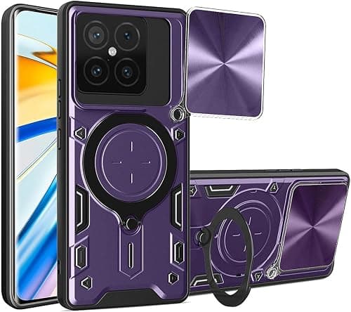 ILING Case for Xiaomi POCO F8 Ultra 5G, Metal Texture Advanced Shockproof Armor Hard PC Cover, Matte Silicone TPU Bumper Case with Ring Stand and Camera Cover (Dark Purple) على Amazon.ae - متتبع الأسعار