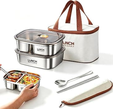 Goodern 304 Stainless Steel Bento Box,Portable Insulated Leakproof Lunch Box with Thermal Bag & Cutlery,Microwave Safe Food Storage Container Set for Adults Kids Students Office School-3100ml على Amazon.ae - متتبع الأسعار