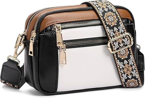 Small Crossbody Bags For Women, Azonee Vegan Leather Shoulder Purses With Adjustable Strap, Trendy Handbags For Daily Travel Or Casual Outfits (Beige with Black and Brown) على Amazon.ae - متتبع الأسعار