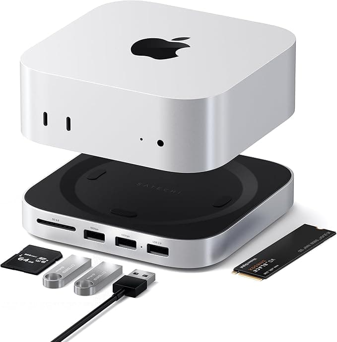 Satechi Mac Mini M4 Hub & Stand With Nvme Ssd Enclosure, Dock 2Xusb A Up To 10Gbps, Usb Data Port, Sd Card Reader For M4, Pro - Silver on Amazon.ae - Price Tracker
